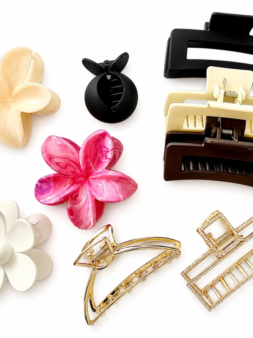 Assorted Women’s Hair Clips - Pink Flower,Gold Accent or Neutral Shades Clips